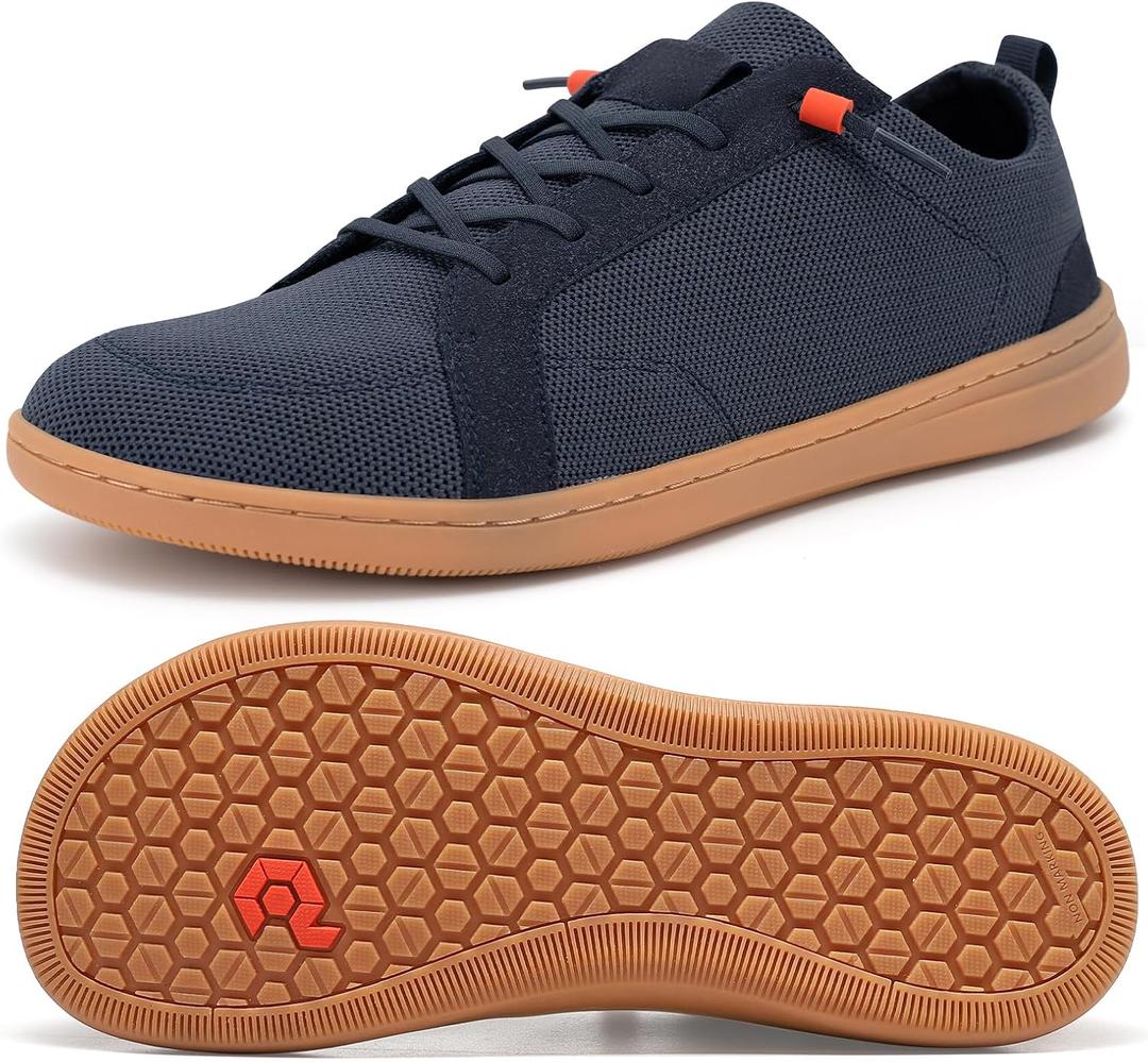 Pulltop Wide Toe Box Shoes for Men - Minimalist Barefoot Dress Sneakers Zero Drop Extra Wide Slip on Walking Shoes Navy Size 12 Wide