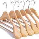 Nature Smile Luxury Natural Wooden Suit Hangers - 6 Pack - Wood Coat Hangers,Jacket Outerwear Shirt Hangers,Glossy Finish with Extra-Wide Shoulder, 360 Degree Swivel Hooks & Anti-Slip Bar with Screw (17.5 inches 6 pack)