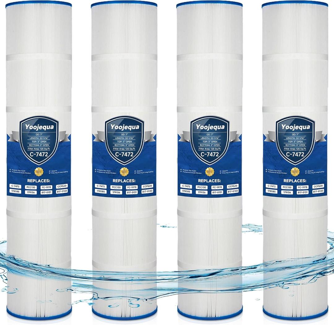 Yoojequa® CCP520 Pool Filter Cartridge Compatible with C-7472, Clean and Clear Plus 520, PCC130, R173578, 178585, 817-0143, FC-1978, FC-6475, 160332, 4 x 125 Sq. Ft Pool Filter Cartridge, 4 Pack