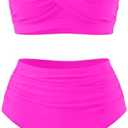 Yonique Women Plus Size Two Piece Swimsuits High Waisted Bathing Suits Bandeau Bikini Tummy Control Swimwear, 14W
