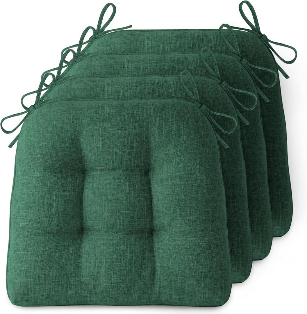 Non-Slip Chair Cushions for Dining Chairs Set of 4 Thick Kitchen Chair Pads Dining Room Seat Cushion with Ties 16" x 16" x 4" Dark Green