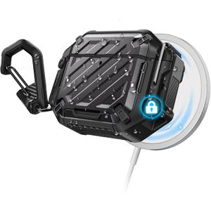 SUPCASE for AirPods 4 Case with Lock & Carabiner (Unicorn Beetle Pro), [IP68 Waterproof] [Military-Grade Protection] [Supports Wireless Charging] Anti-Scratch Hard Shell Waterproof Cover, Black