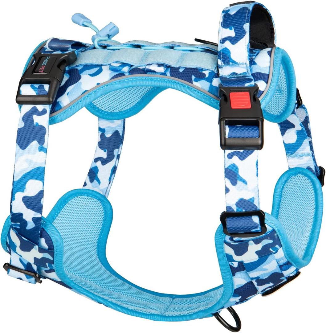 PHOEPET No Pull Tactical Dog Harness,Service Dog Vest with Molle & Loop Panels,Easy Control with Handle for Large Dogs(Ocean Blue,XL)