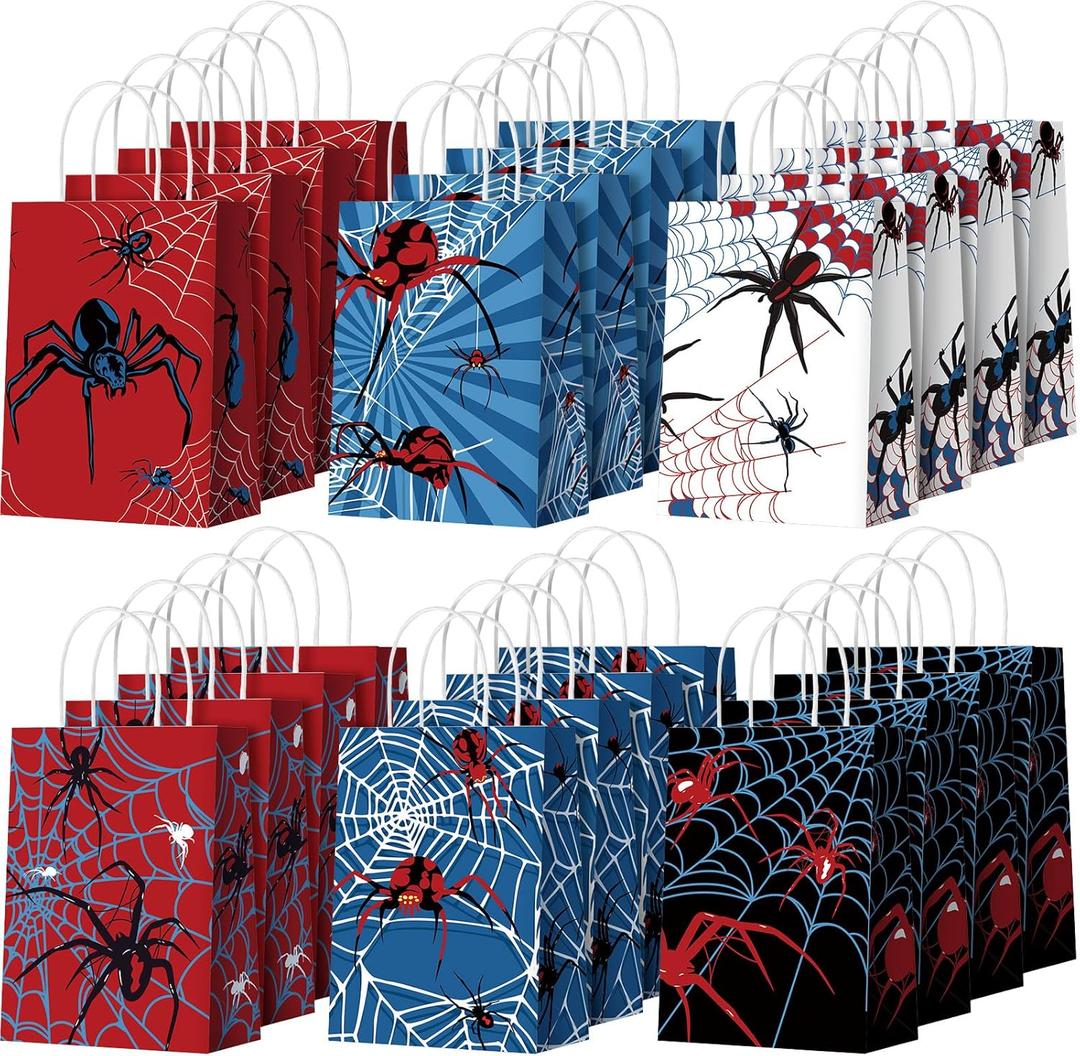 Epakh 24 Pcs Spider Party Favors Bags with Handles Spider Birthday Party Decorations Double Sided Goodie Candy Bags (Class Spider)