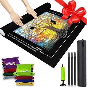 Napzy Puzzle Mat-Jigsaw Puzzles Matt Roll Up to 3000pcs Roll-up Puzzled Board Puzzling Organizers and Storage with 8PCS Jigsaws Sorting Trays, Drawstring Storages Bag Jigsawn Keeper Saver (Blacks, 500-3000pcs)