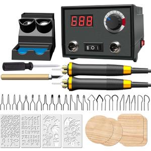 FIRElood Wood Burning Tool, Wood Burner kit Pen 25~750, Wood Burning kit with Digital Thermometer Temperature Adjustable Temperature, 2 pyrographic Wood Burning pens, 23 Wood Burning Pen Tips (LH40-2-new)