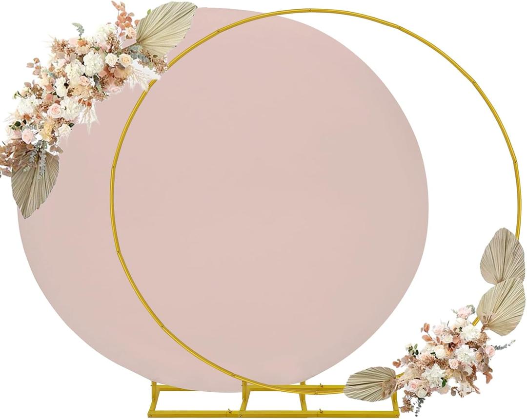 6ft Round Backdrop Stand and Cameo Brown Covers 1 Stable Balloon Arch Stand with Base and 1 Polyster Circle Arch Cover Metal Wedding Arch Backdrop Stand Frame for Party Baby Shower Garden Decoration