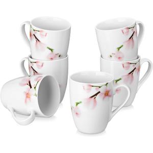 VEWEET Coffee Mugs Set of 6, 11 OZ Coffee Cups Set with Handle, Floral Mug Sets Ceramic Cup Set for Kitchen, Microwave & Dishwasher Safe, Series ANNIE