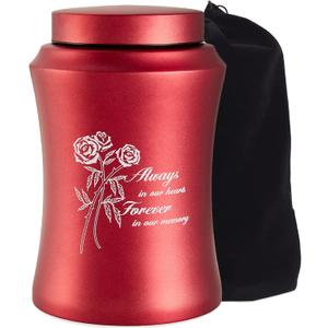 LINES ARTE Urns for Ashes Adult Female, Upto 220lbs 9.4x6.3Inch Large Red Rose Urns for Human Ashes Adult Female Mom/ Mother, Decorative Funeral Cremation Urns for Adult Ashes