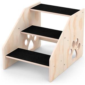 CozyLazy Dog Stairs, Wooden 3-Step Dog Ramp for Small Medium Large Older Cat, Puppy Essentials Pet Step Ladder for High Bed Couch Car