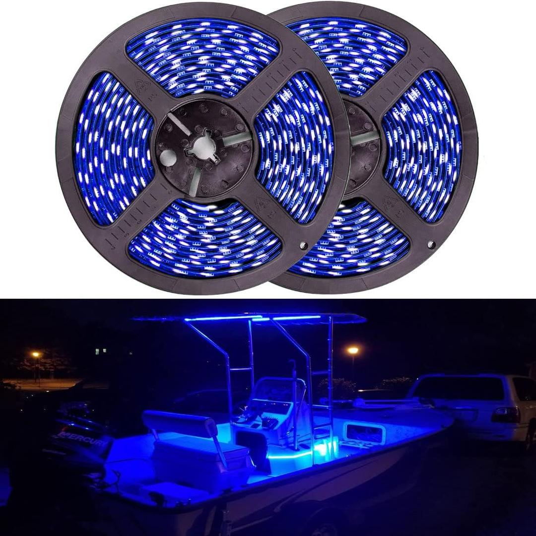 Seaponer Pontoon Boat Light, Marine LED Strip for Duck Jon Bass Sailboat Kayak Flex Lighting, Deck Accent Courtesy Interior Lights for Fishing Night, Blue, 12V