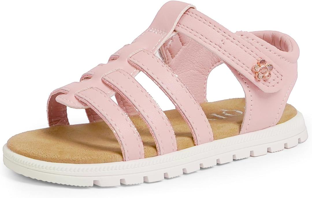 Toddler Girl Sandals Little Kids Summer Dress Shoes Open Toe Flats Princess Sandals for School Beach Party (Pink) , 6.8 in