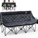 3 Person Camping Chair Oversized Padded Loveseat Camping Chairs Heavy Duty Folding Outdoor Couch with Cup Holder & Phone Side Pocket Extra Wide Outdoor Loveseat for Camping, Tailgating, Lawn Black