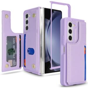 iCoverCase Compatible with Samsung Galaxy Z Fold 5 Wallet Phone Case with Card Holder for Women Men, Magnetic Clasp RFID Blocking PU Leather Protective Case for Z Fold 5 (Light Purple)