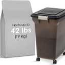 IRIS USA Airtight Dog Food Storage Container, WeatherPro, Up to 40 lbs, Removable Wheels, for Dog Cat Bird and Other Pet Food Storage Bin, Keep Fresh, Translucent Body, Made in USA, Smoke/Black