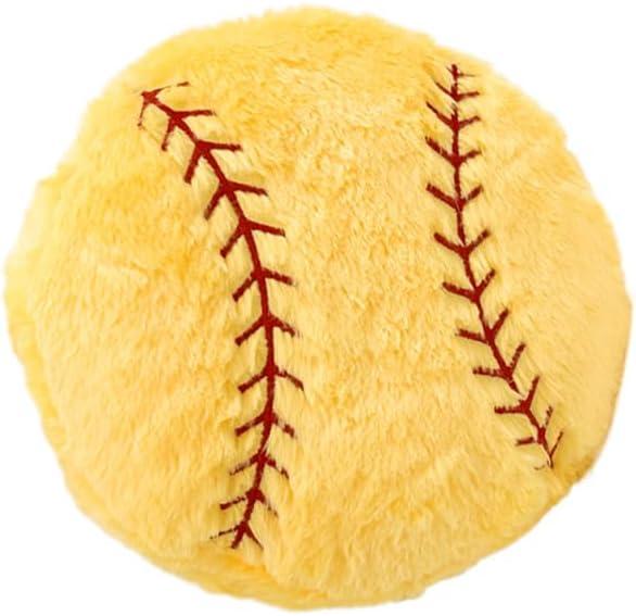 Baseball Pillow Fluffy Baseball Plush Pillow Baseball Throw Pillow Soft Stuffed Baseball Plush Pillow Toy Durable Round Baseball Shaped Pillow Sport Toys Gift for Kids Room Decor (Yellow)