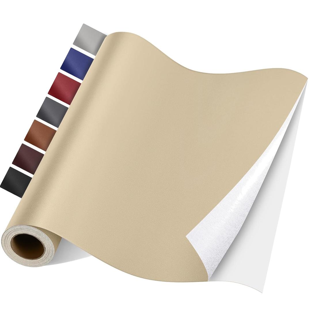 Self Adhesive Leather Repair Patch Kit, 31.4 in x 16 in Large Vinyl Leather Repair Tape for Furniture, Car Seat, Couch, Sofa, Chair Smooth Light Khaki
