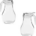 6 Oz. (Ounce) Glass Bulb Jar Syrup Dispenser, Sugar Dispenser, Retracting Spout, Dispensing Thumb-Lever, Pancake House Style (2)
