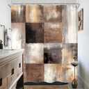 KOMLLEX Brown Shower Curtain for Bathroom 60Wx72H Inches, Rust Rustic Vintage Farmhouse Grey Abstract Shower Curtain Set, Modern Plaid Geometric Aesthetic Bathroom Decor Waterproof Polyester 12 Hooks