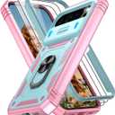 for Google Pixel 10 Pro XL Case with 2PCS Screen Protector, Build in 360 Rotating Ring Kickstand, Military Grade Protective Cover for Google 10 Pro XL Phone, Green+Pink