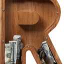 ladenk 12 Inch Extra Large Wooden Kids Letter Piggy Bank - Piggy Bank for Boys Girls - Initial R Bank - Alphabet Money Bank for Birthday