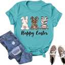 Happy Easter Shirts Women Leopard Bunny Rabbit Graphic T-Shirt Easter Teacher Tee Tops (Large,11)