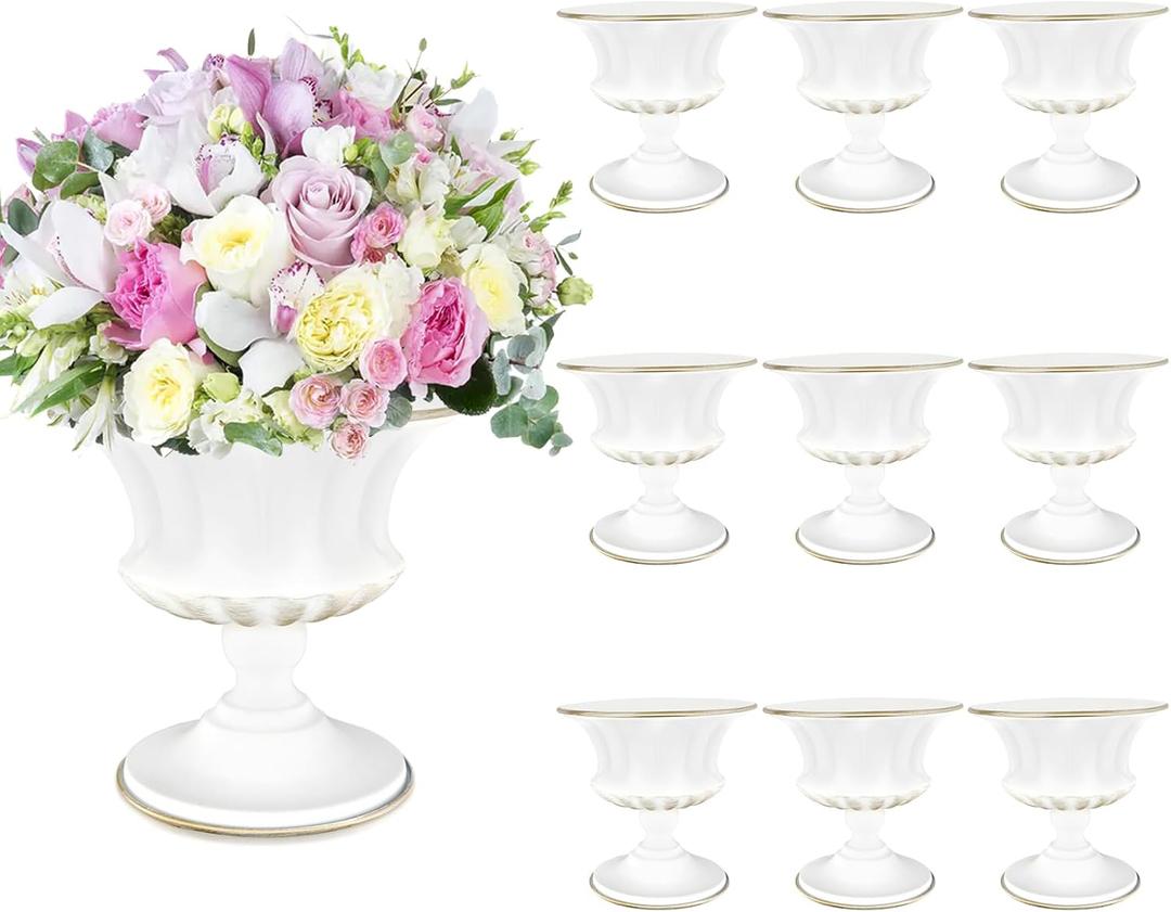 White Vase for Centerpieces Compote Bowl: Wedding Pedestal Vases 5.9 Inch Metal Flower Urn for Table Home Party Set of 10