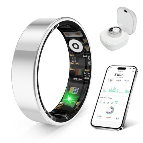 prxxhri Smart Health Ring, Featuring Stress and Sleep Monitoring Functions, Compatible with iOS and Android,Waterproof Fitness Tracker for Women & Men, No Subscription Fee. (Silver, 8)