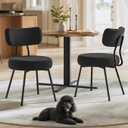 VASAGLE Boucle Dining Chairs Set of 2, Upholstered Kitchen Dining Room Chairs with Curved Backrest and Steel Frame, Modern Mid Century, Round, for Vanity, Living Room, Ink Black UKDC110B14