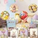 W WINTMING 16PCS Easter Gift Bags Easter Treat Bag Paper Bags Retro Egg Bunny Goodie Bag with Handles Party Favors Wrapping Supplies