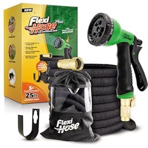 MULTIPLE COLORS - Flexi Hose with 8 Function Nozzle, Lightweight Expandable Garden Hose, No-Kink Flexibility, 3/4 Inch Solid Brass Fittings and Double Latex Core