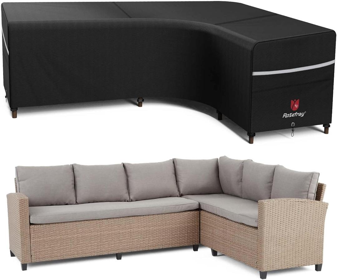 Rosefray Outdoor L-Shaped Sectional Cover-600D Patio Sectional Sofa Cover, Waterproof Furniture Covers for Deck, Lawn,Backyard 105x85 Right Facing Black