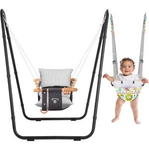 2-in-1 Baby Bouncer Jumper & Toddler Swing, Outdoor/Indoor Baby Swing with 5-Point Safety Harness, Space-Saving Design, Stable and Secure Jumper for Baby