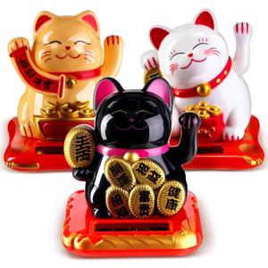 3 Pcs 2.95" Christmas Lucky Cat Waving Arm Maneki Neko Lucky Cat New Year Solar Feng Shui Fortune Wealth Chinese Welcoming Window Sun Catcher Car Dashboard Decor(Classic Color)