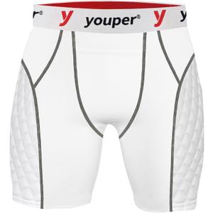 Youper Adult Elite Compression Padded Sliding Shorts w/Cup Pocket for Baseball, Football (X-Large, White Grey Red)