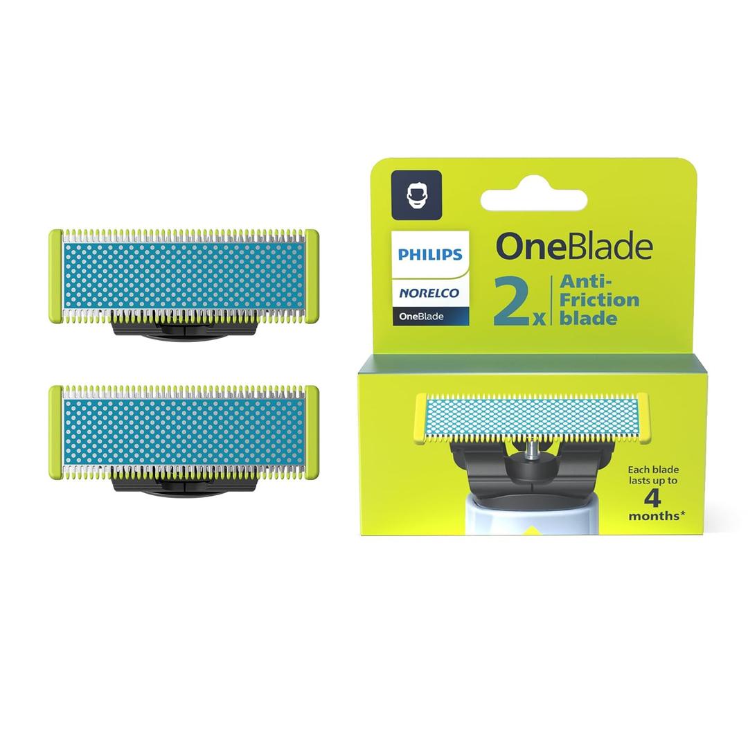 Philips Norelco OneBlade Anti Friction Blade, Genuine Replacement Blade for OneBlade Electric Shaver and Trimmer, Durable Stainless Steel, Trim, Edge and Shave, 2 Pack, QP225/80