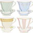 Havawish 60 Pcs Tea Cup Shaped Plates Wonderland Decorations Tea Party Disposable Paper Plates Dinnerware Supplies for Garden Party Birthday Wedding Baby Bridal Shower