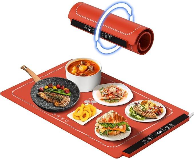 HanLinya Food Warming Mats for Countertop Buffet (XL 23.6"x14.8") Silicone Warming mat with 3 Temperature Settings and 6 Hours Timer, Portable Food Warmer Mat for Buffets Parties