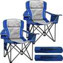 Camping Chairs for Adults Heavy Duty 500lbs Capacity, High Back Folding Chair with Thickened Steel Frame, Padded Portable Outside Chair with Cooler Bag, Cup Holder & Side Pocket, Blue, 2 Pack, 25''x25''x39.5''