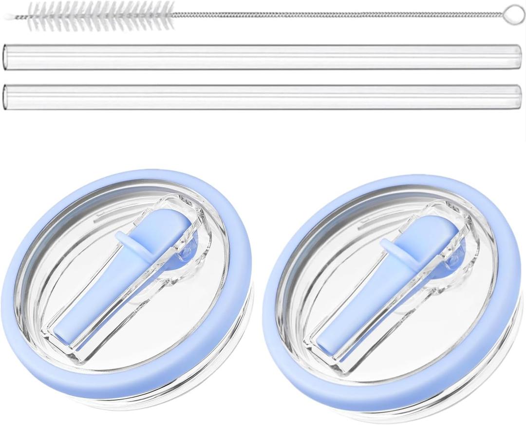 40 oz Tumbler Flip Straw Lid Replacement Compatible with HydroJug, Spill Proof Splash Resistant Tumbler Lids,Leak Proof Tumbler Cover for Cup Accessories,Pack of 2 (Light Blue)