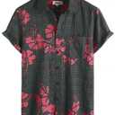 VATPAVE Mens Hawaiian Shirts Button Down Short Sleeve Shirts L BlackRed (L)