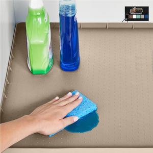 GORILLA GRIP Waterproof Silicone Under Sink Mat with Raised Lip for Kitchen and Bathroom, 34 x 22 in, Cabinet Shelf Liner Stay in Place Mats Dishwasher Safe Drawer Liner, Organizer Tray, Beige
