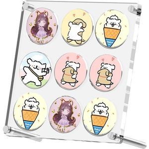 9 Grid Button Display Stand, Transparent Acrylic Coin Holder Stand, Badge Display Case for 2.25 inch/58 mm Button Maker Machine, Square Shape Coin Display Holder Case