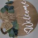 3D Welcome Sign for Front Door |Home/Farmhouse Porch Dcor Wooden Hanging Sign with Artificial Leaves and Rustic Beads | Christmas Classroom |12" Round (Oak_Brown)