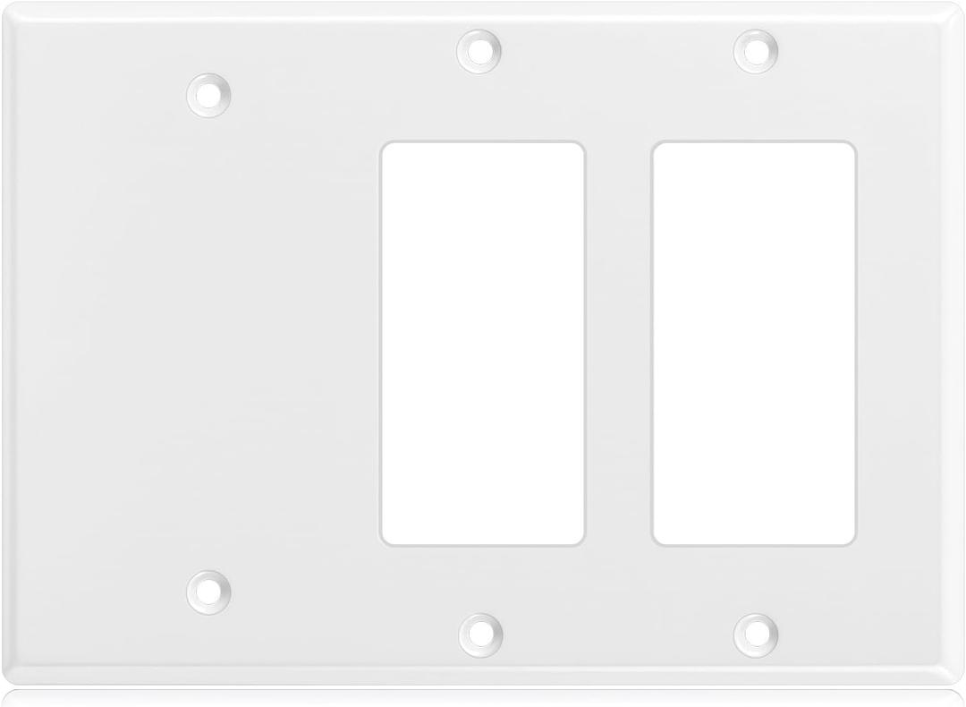 Kingdder 1 Pcs 3-gang 1-blank Wall Plate Standard Size Stainless Steel White Light Switch Plate Gloss Finish Size 3-gang 4.50" x 6.38" Corrosion-resistant Gfci Outlet Receptacle (2-decorator/1-blank)