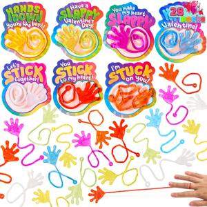 JOYIN 28 Pack Valentine's Day Sticky Hands with Cards, Classroom Exchange Gift for Kids, Classroom and Holiday Reward Prizes, Party Favors, Valentine Greeting Cards