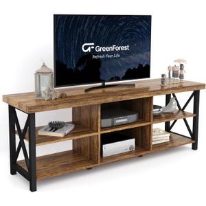 GreenForest TV Stand for TV up to 65 inches, Entertainment Center with 6 Storage Cabinet for Living Room, 55 inch Farmhouse Television Stands Console Table, TV Stands for Living Room, Walnut