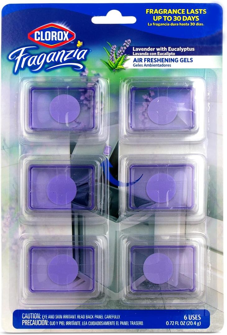 3 x Clorox Fraganzia Stick-On Gel Fresheners, Lavender with Eucalyptus Trash Can Deodorizer Up to 30 Days Scent, Odor Absorber for Kitchen, Bathroom, Closet, No Plug or Batteries, 0.12 Fl Oz, 6 Count