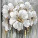 Abstract Flower Framed Wall Art: Vintage Blossom Floral Painting Rustic Colorful Botanical Picture Artwork Farmhouse Wood Home Decor for Bedroom (pink)