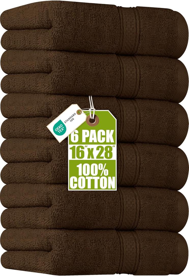 Utopia Towels 6 Pack Premium Hand Towels Set, 16 by 28 inches, 100% Ring Spun Cotton, Ultra Soft and Highly Absorbent 600GSM Towels for Bathroom, Gym, Shower, Hotel, and Spa, Dark Brown